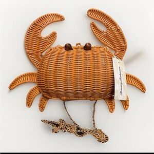 Tommy Bahama Woven Wicker Crab Crossbody Bag Tan Novelty Purse New